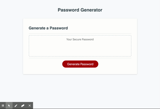 Gif of user simulation of password generator