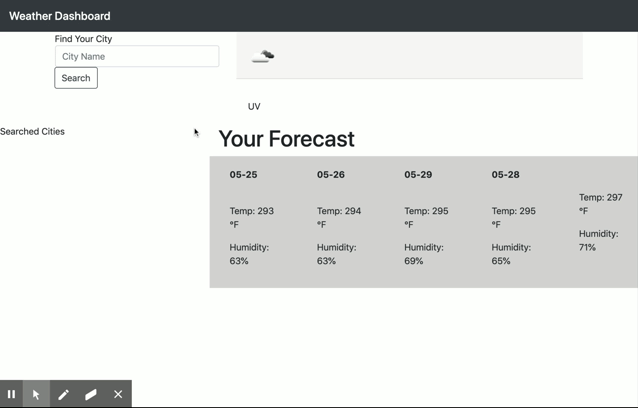 Gif of user simulating the weather app